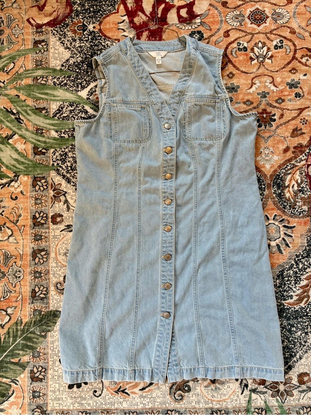 Time and Tru Light Blue Denim Button-Front Sleeveless Dress